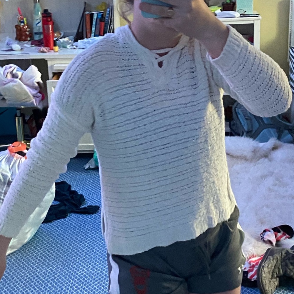 white knit kids sweater with hoodie!